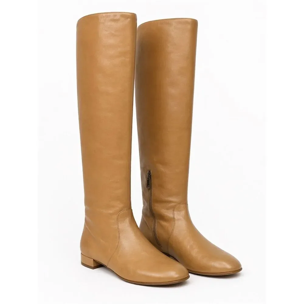 REVOLVE Prada Napa Butter Leather Tan OTK Knee High Boots Size 39.5